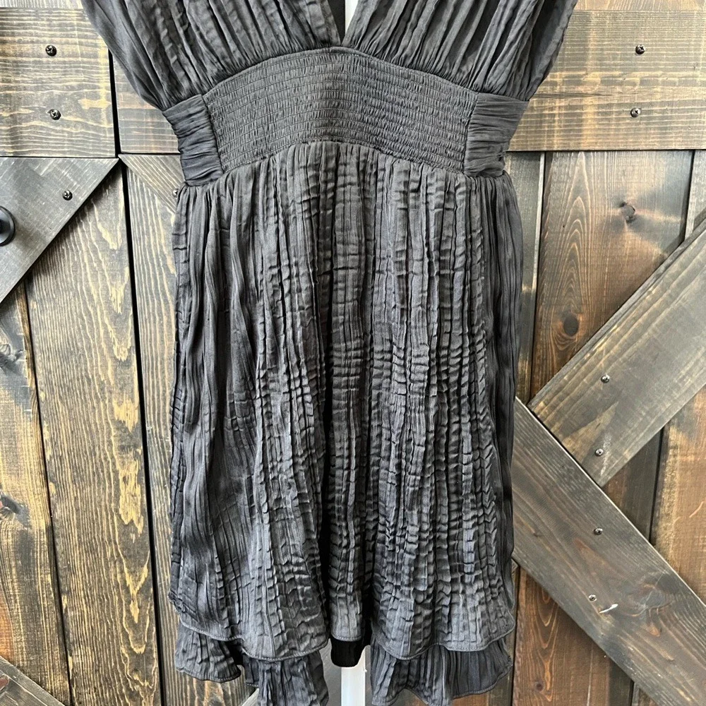 Free People Bonnie‎ Mini Dress Size XS Black Textured Flowy Boho Tie Back